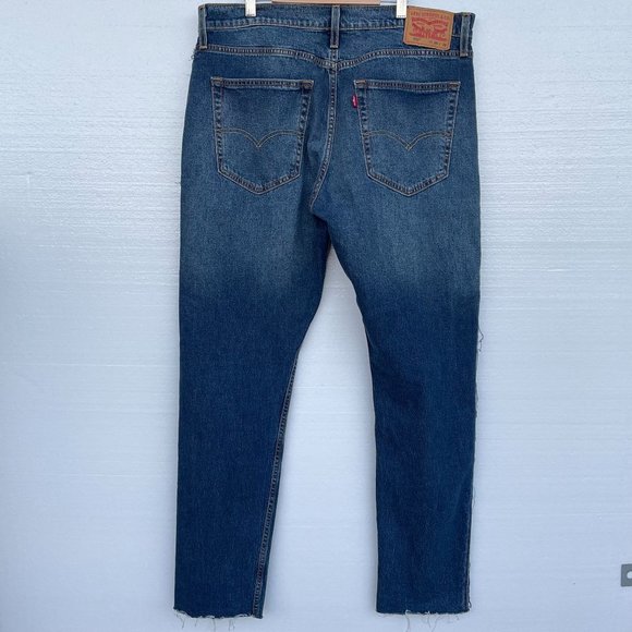 Levis 512 Premium Mens Denim Dark Slim Taper Jeans Unfinished Seams 36x32 - Picture 2 of 9